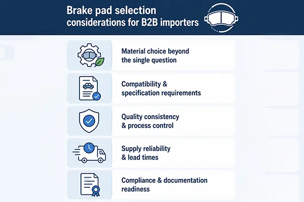 Brake pad selection considerations for B2B importers