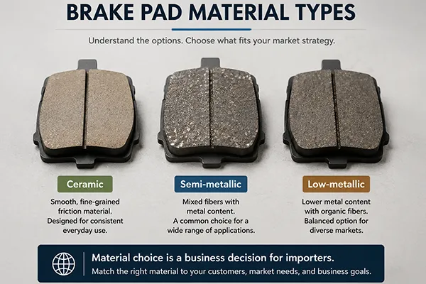 Brake pad material types comparison for importers