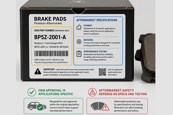 OEM label vs certified aftermarket brake pad specifications