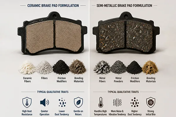 Ceramic vs semi-metallic brake pad formulation comparison