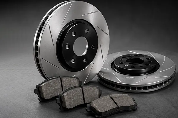 Brake pads paired with slotted rotors for different vehicle applications