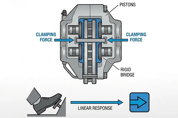 fixed brake caliper performance and heat management