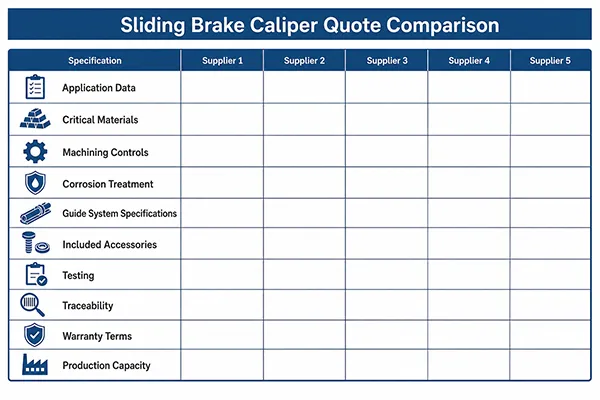 Comparing sliding brake caliper supplier quotations sliding brake caliper quote comparison for B2B sourcing