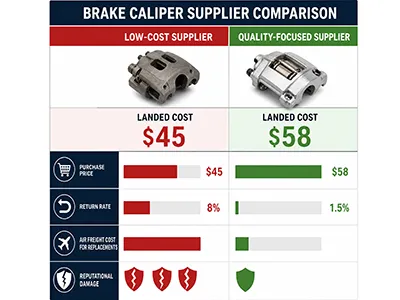 Brake caliper supplier total cost comparison Comparison of total cost factors between low-cost and quality-focused brake caliper suppliers