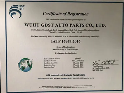 IATF 16949 brake caliper manufacturing quality certification IATF 16949 certified brake caliper manufacturing facility quality control process