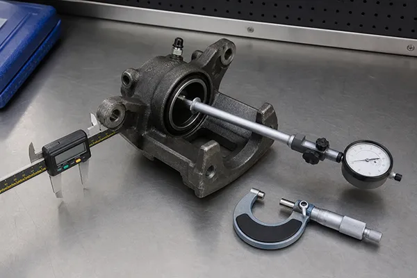 dimensional tools used to test a brake caliper