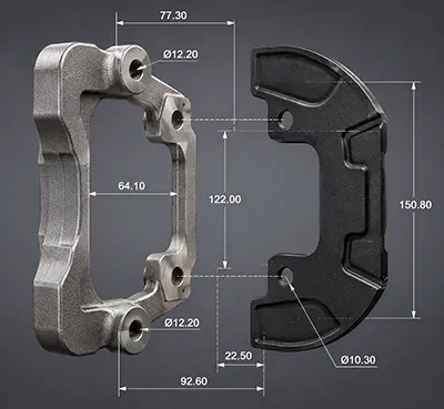 Caliper bracket and backing plate fitment tolerance Brake caliper bracket dimensional constraints
