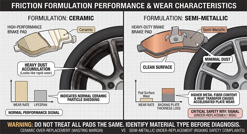 Friction material comparison table