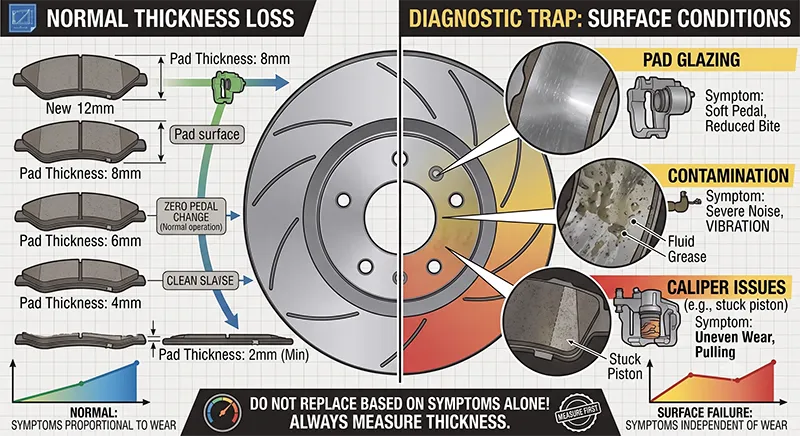 Brake pad surface conditions comparison