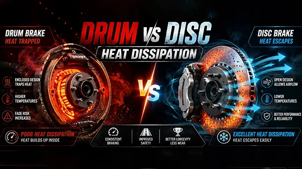 vented disc rotor and enclosed brake drum heat management disc brakes vs drum brakes heat dissipation comparison