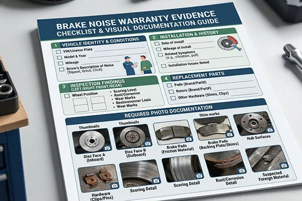 Brake noise warranty evidence checklist B2B brake disc noise troubleshooting evidence checklist