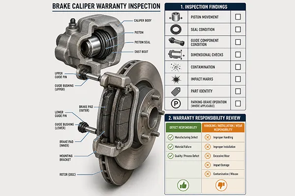 brake caliper sticks after replacement warranty failure analysis