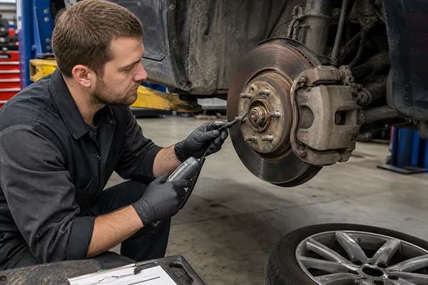 confirming brake caliper sticks after replacement at affected wheel