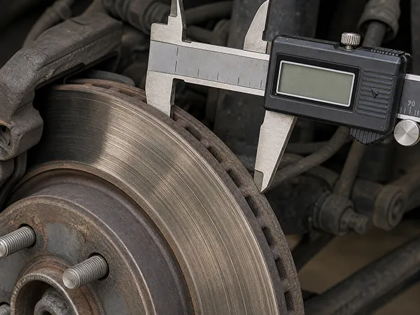 Using measurement tools to verify existing brake disc size measuring existing brake disc size with digital caliper
