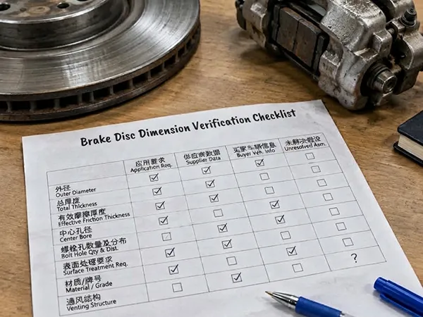 Supplier checklist for verifying brake disc size brake disc size supplier verification checklist